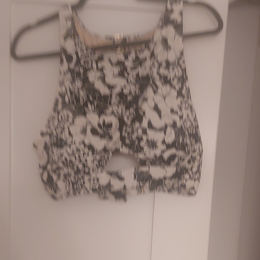 Floral Black and White Women's Bathing Suit Top